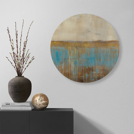 Wandcirkel muur Abstract Kunstwerk met Blauwe en Bruine Kleuren