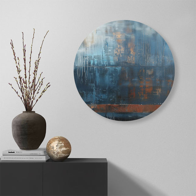 Wandcirkel muur Abstract Kunstwerk van Blauw en Oranje