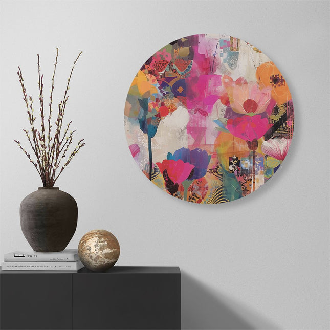 Wandcirkel muur Abstract Kunstwerk van Kleurrijke Bloemen