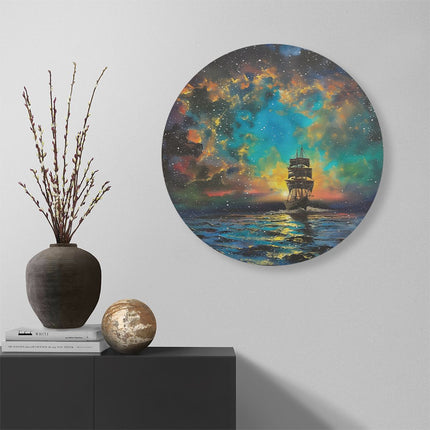 Wandcirkel muur Kunstwerk van een Schip in de Oceaan