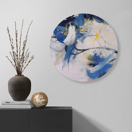 Wandcirkel muur Abstract Kunstwerk met Blauwe en Witte Kleuren