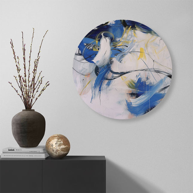 Wandcirkel muur Abstract Kunstwerk met Blauwe en Witte Kleuren