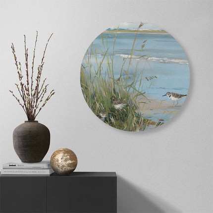 Wandcirkel muur Kunstwerk van Vogels op een Strand