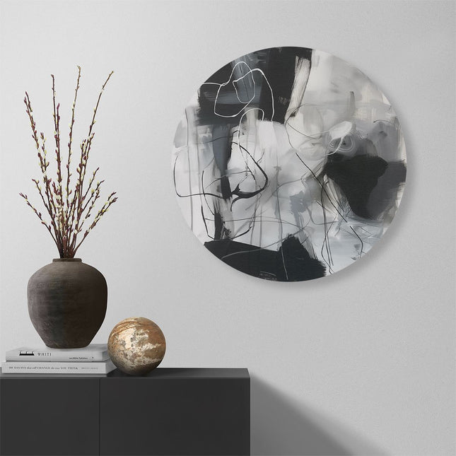 Wandcirkel muur Zwart Wit Abstract Kunstwerk