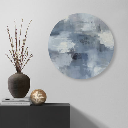 Wandcirkel muur Abstract Kunstwerk in Blauw en Wit