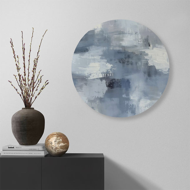 Wandcirkel muur Abstract Kunstwerk in Blauw en Wit