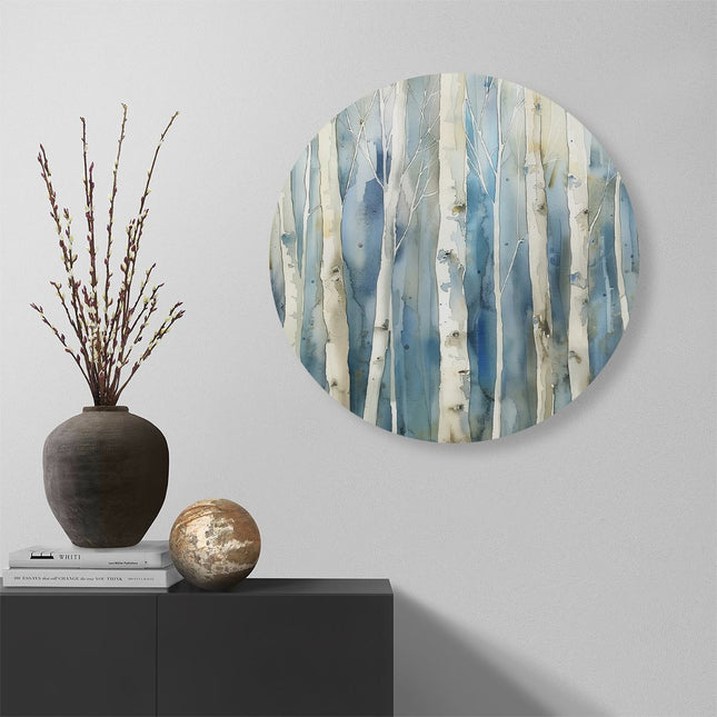 Wandcirkel muur Aquarelkunstwerk van Berkenbomen