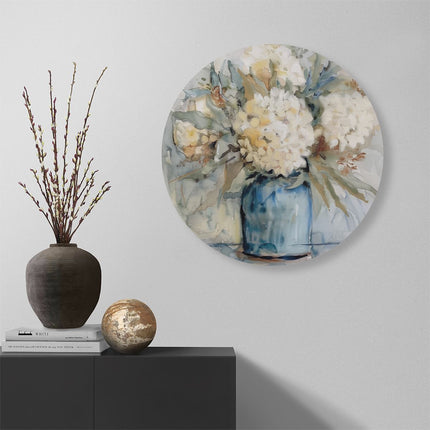 Wandcirkel muur Witte Bloemen in een Blauwe Vaas