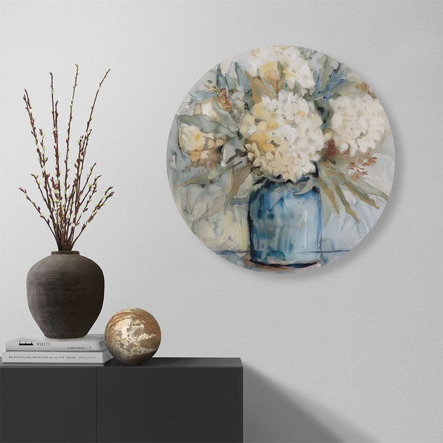 Wandcirkel muur Witte Bloemen in een Blauwe Vaas