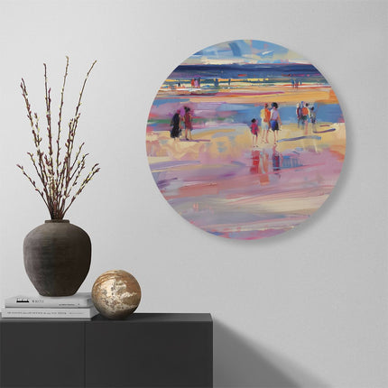 Wandcirkel muur Kunstwerk van Mensen die op het Strand Lopen