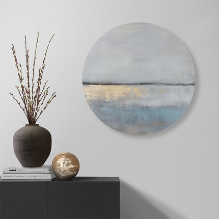 Wandcirkel muur Abstract Kunstwerk met een Blauwe en Gouden Achtergrond