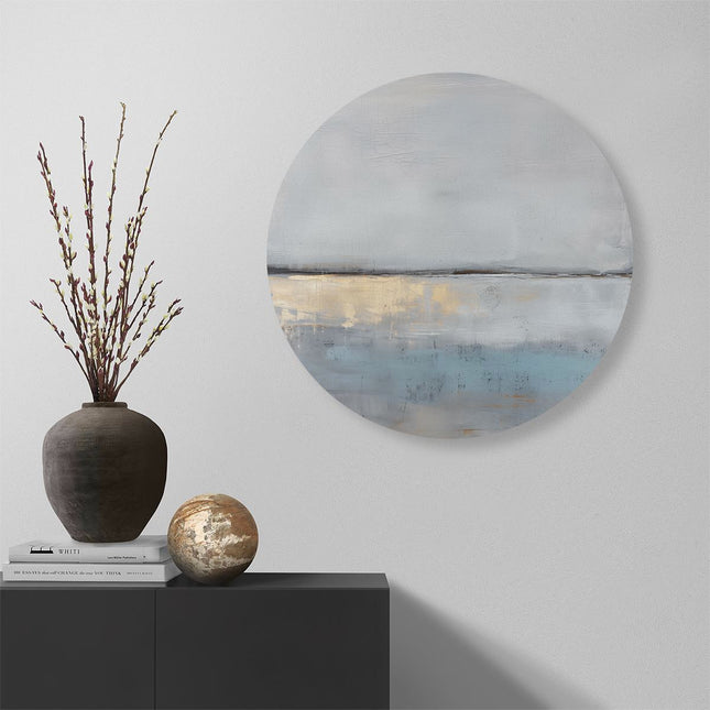 Wandcirkel muur Abstract Kunstwerk met een Blauwe en Gouden Achtergrond