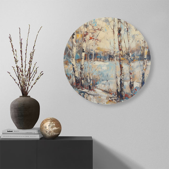 Wandcirkel muur Kunstwerk van Berkenbomen in de Winter