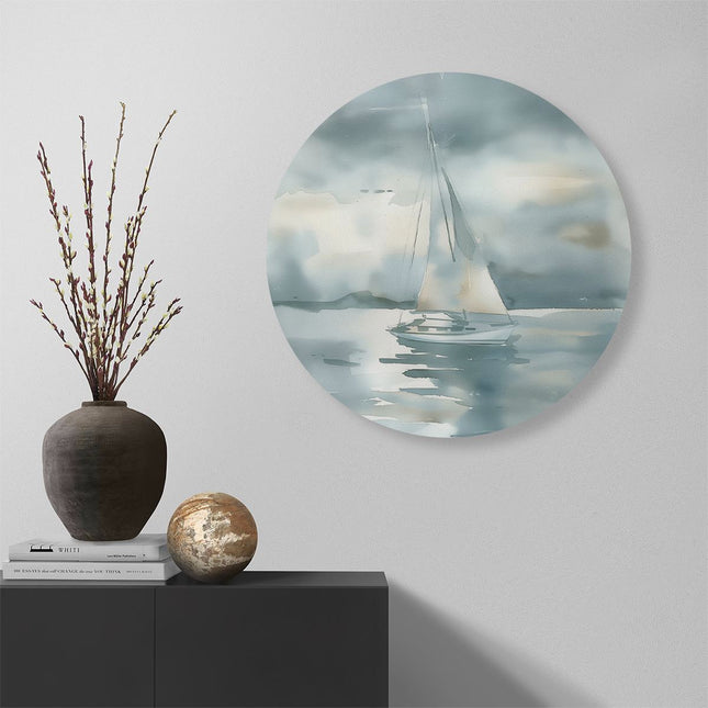Wandcirkel muur Aquarelkunstwerk van een Zeilboot in het Water