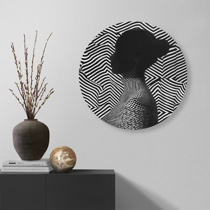 Wandcirkel muur Silhouet van een Vrouw voor een Zebrapatroon
