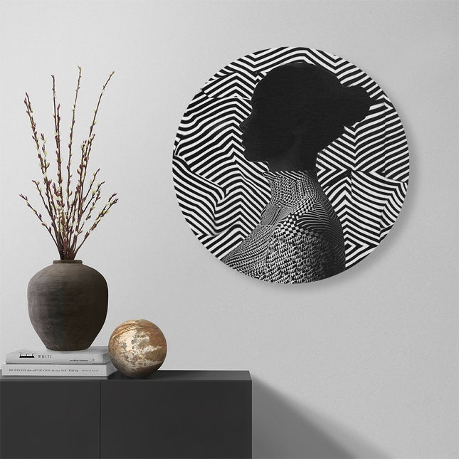 Wandcirkel muur Silhouet van een Vrouw voor een Zebrapatroon