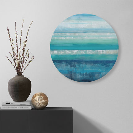 Wandcirkel muur Abstract Kunstwerk met Blauwe en Witte Strepen