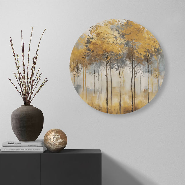 Wandcirkel muur Kunstwerk van Bomen in Geel en Grijs
