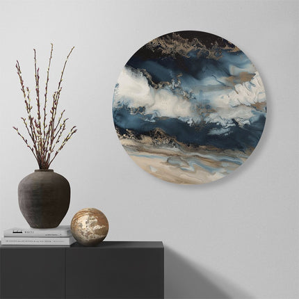 Wandcirkel muur Abstract Kunstwerk van Blauw en Goud