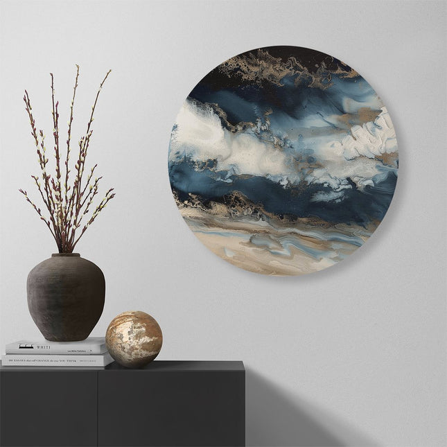 Wandcirkel muur Abstract Kunstwerk van Blauw en Goud