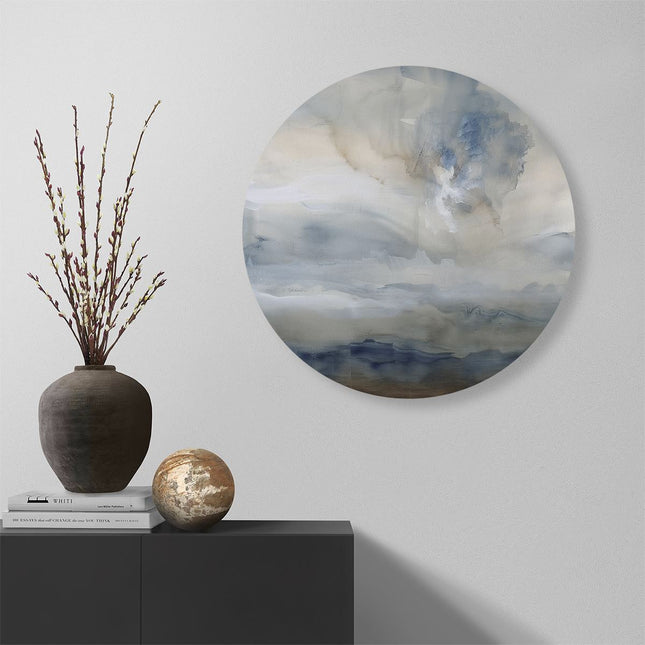 Wandcirkel muur Abstract Kunstwerk met Blauwe en Witte Wolken
