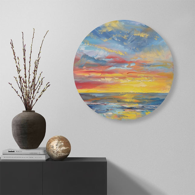 Wandcirkel muur Olieverfschilderij van een Zonsondergang boven de Oceaan