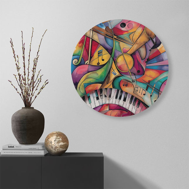 Wandcirkel muur Kleurrijk Kunstwerk van Muziekinstrumenten