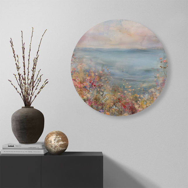 Wandcirkel muur Kunstwerk van Bloemen aan Zee