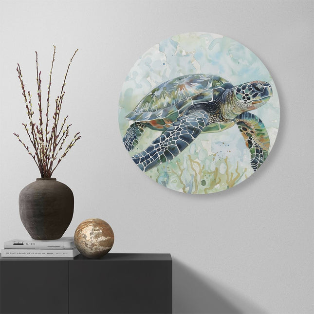 Wandcirkel muur Aquarelkunstwerk van een Zeeschildpad