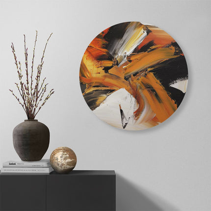 Wandcirkel muur Abstract Kunstwerk met Oranje en Zwarte Strepen