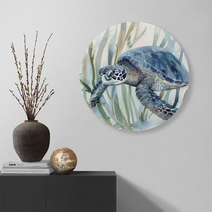 Wandcirkel muur Aquarelkunstwerk van een Zeeschildpad