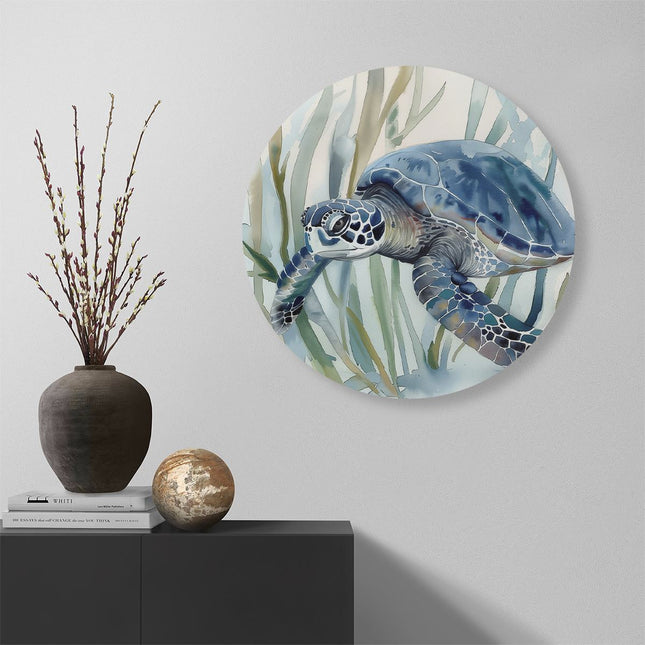 Wandcirkel muur Aquarelkunstwerk van een Zeeschildpad