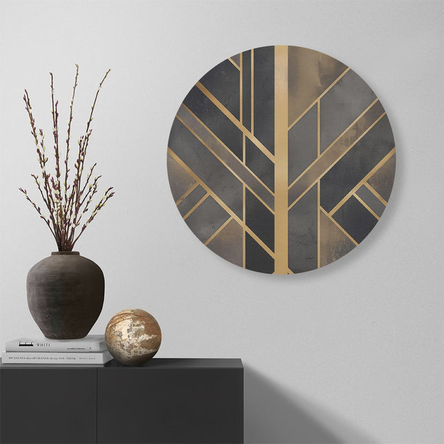 Wandcirkel muur Zwart en Goud Art Deco Behang