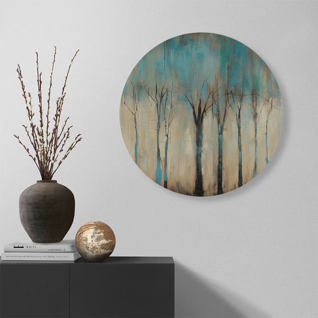 Wandcirkel muur Kunstwerk van Bomen in Blauw en Bruin