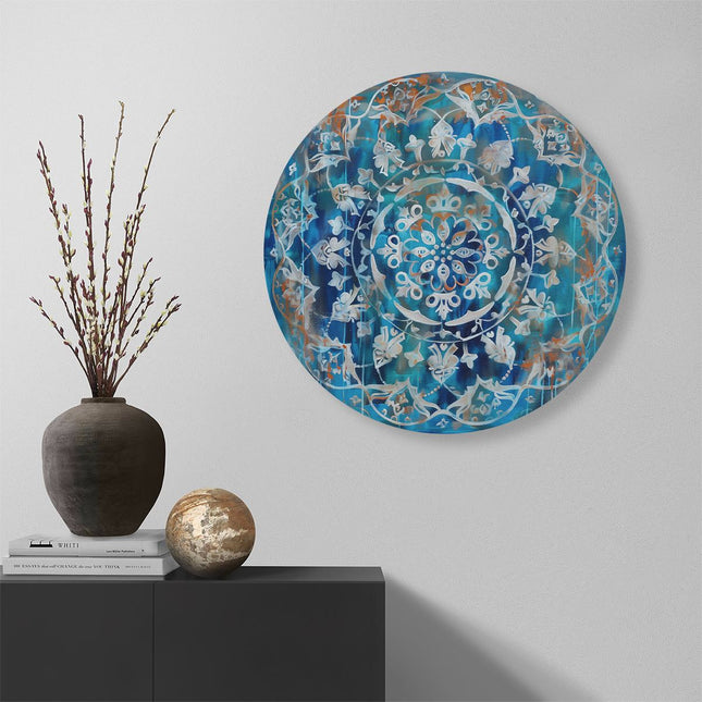Wandcirkel muur Blauwe en Witte Mandala
