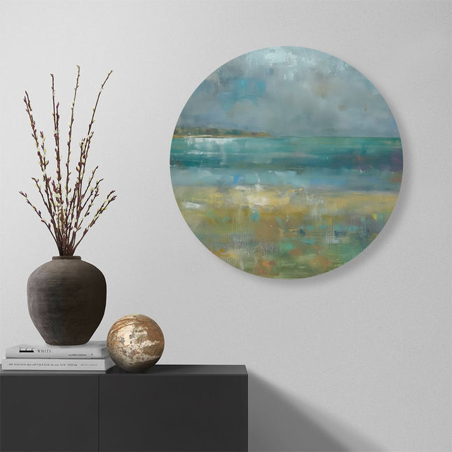 Wandcirkel muur Abstract Kunstwerk van een Strand met Wolken