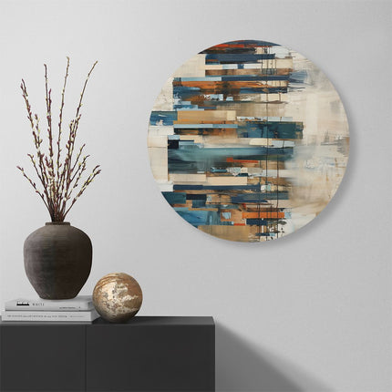 Wandcirkel muur Abstract Kunstwerk met Blauwe, Bruine en Beige Kleuren
