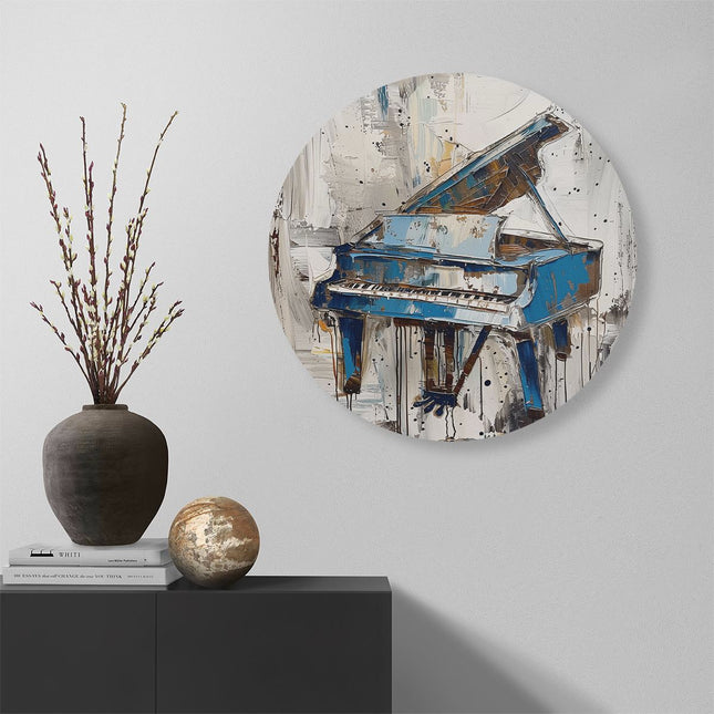 Wandcirkel muur Abstract Kunstwerk van een Blauwe Piano