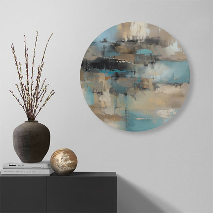Wandcirkel muur Abstract Kunstwerk in Blauw en Bruin
