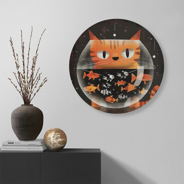 Wandcirkel muur Kat in een Vissenkom