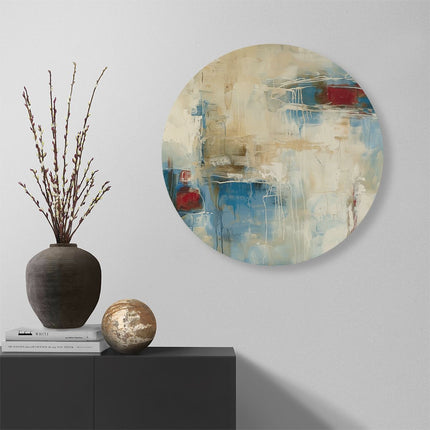 Wandcirkel muur Abstract Kunstwerk met Rode, Blauwe en Witte Kleuren