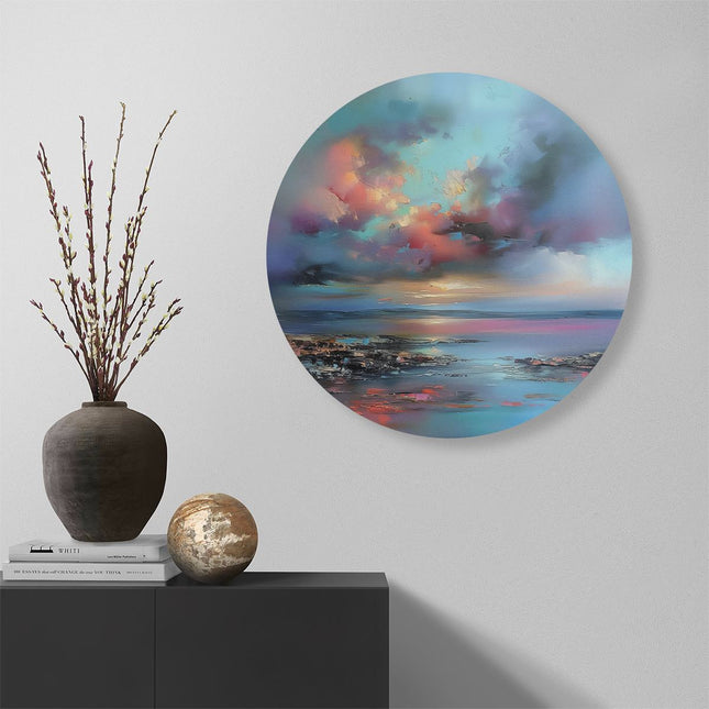 Wandcirkel muur Abstract Kunstwerk van een Zonsondergang boven de Zee