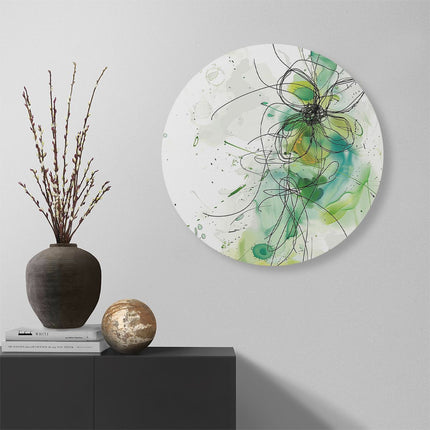 Wandcirkel muur Abstract Kunstwerk van een Groene Bloem met Splatters