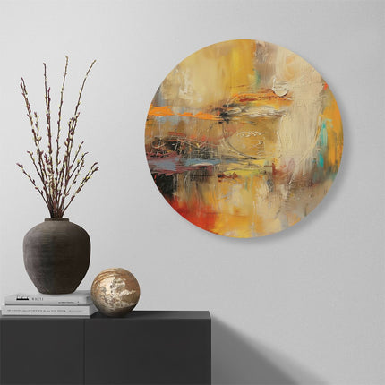 Wandcirkel muur Abstract Kunstwerk met Rode, Oranje en Gele Kleuren