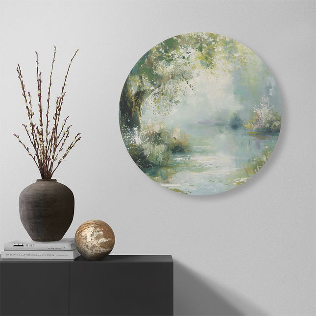 Wandcirkel muur Kunstwerk van een Boom bij een Rivier