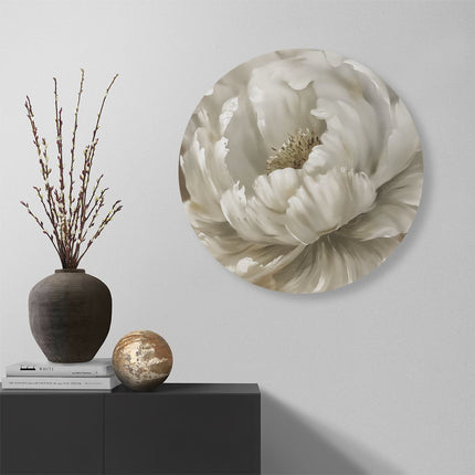Wandcirkel muur Witte Bloem op een Beige Achtergrond