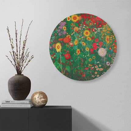 Wandcirkel muur Kunstwerk van een Tuin met Zonnebloemen en andere Bloemen