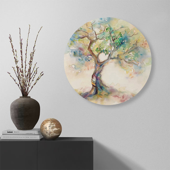 Wandcirkel muur Aquarelkunstwerk van een Boom