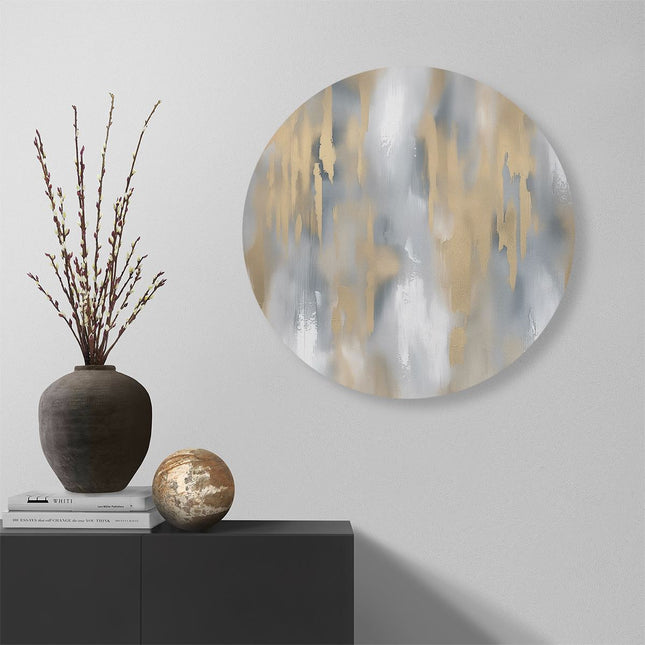 Wandcirkel muur Goud en Zilver Abstract Kunstwerk op een Witte Achtergrond
