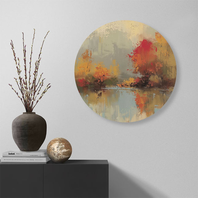 Wandcirkel muur Kunstwerk van Herfstbomen bij een Rivier